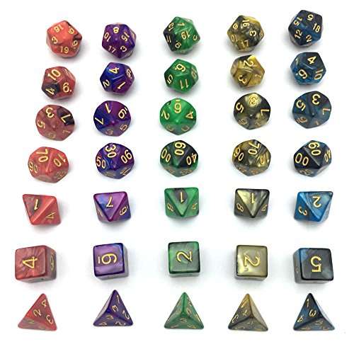 Smartdealspro 5 x 7-Die Series Two Colors Dungeons and Dragons DND RPG MTG Table Games Dice with