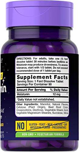 Carlyle Melatonin 12 mg Fast Dissolve 90 Tablets | Nighttime Sleep Aid | Natural Berry Flavor | V...