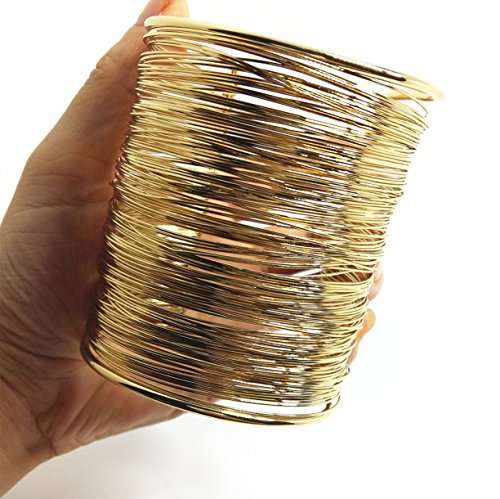 QTMY Alloy Metal Gold Thin Thread Wire Open Cuff Wide Bracelet Bangle