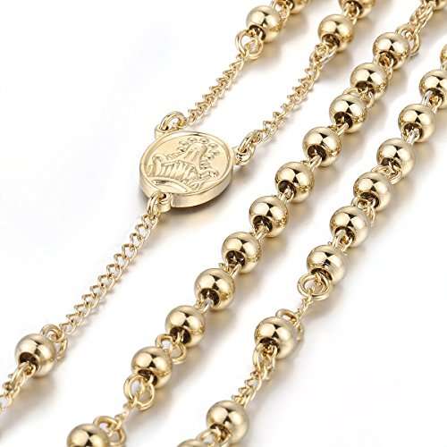 Trendsmax Stainless Steel Bead Chain Rosary Jesus Christ Crucifix Cross Pendant Long Necklacce Mens