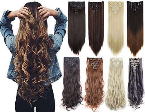 7Pcs 16 Clips 23-24 inch Thick Curly Straight Full Head Clip in on Double Weft Hair Extensions