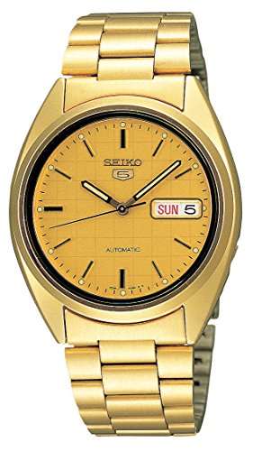 Seiko Men's SNXL72 Seiko 5 Automatic Gold-Tone Stainless Steel Bracelet Watch with Patterned Dial