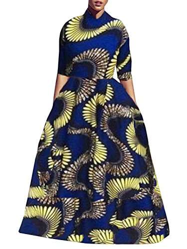 Yobecho Womens African Print Dashiki Dress Long Fit and Flare Crop Top Skirt Outfits Maxi Dress with