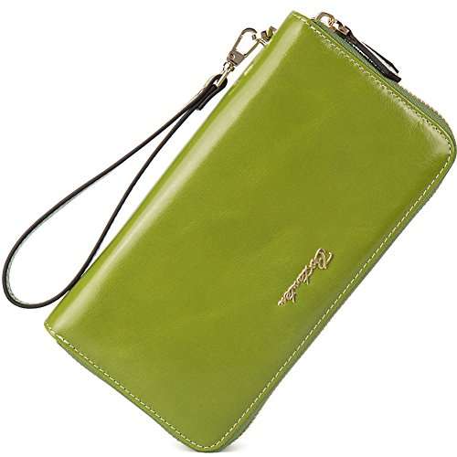 BOSTANTEN Women's Large Capacity Luxury Wax Genuine Leather Wallet with Zipper Pocket