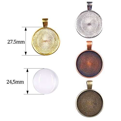 Glarks 56Pcs 4 Colors Pendant Trays Round Bezel with Glass Cabochon Round Clear Dome Tiles for Craf