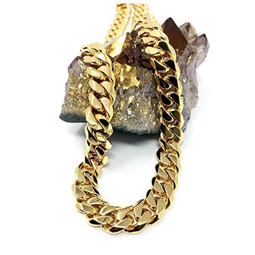 Gold Cuban Link Chain Necklace for Men Real 14.4MM 14K Karat Diamond Cut Heavy w Solid T..