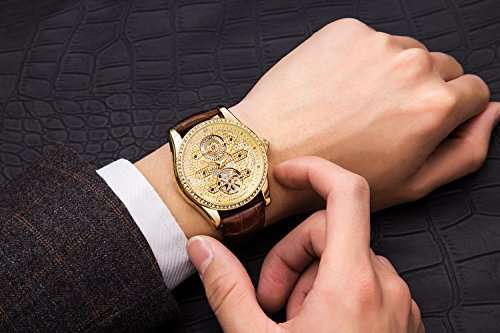 Watches, Luxury Gold Watches for Men Automatic Mechanical Wrist Watches Skeleton Tourbillon Watch