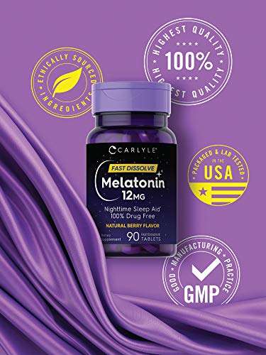 Carlyle Melatonin 12 mg Fast Dissolve 90 Tablets | Nighttime Sleep Aid | Natural Berry Flavor | V...