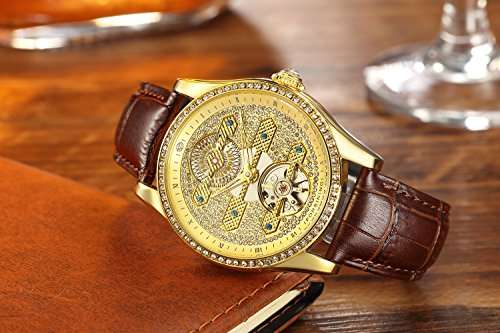 Watches, Luxury Gold Watches for Men Automatic Mechanical Wrist Watches Skeleton Tourbillon Watch