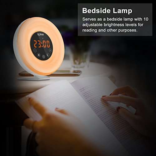Wake-up Light Alarm Clock with Sunrise Simulation, Apiker Sunrise Alarm Clock with FM Radio, 6 Natu