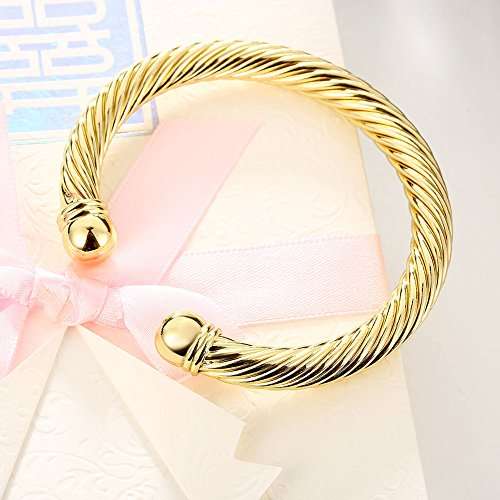 Zhiwen Simple Cuff Bracelet 18K Real Gold Platinum Plated Fine Bangle Bracelet Cable Wire Twisted C