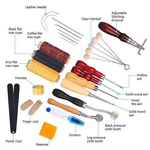 Leather Sewing Tools YESURPRISE 22 Pieces Leather Craft Tool Kit DIY Leather Stitching Making Worki