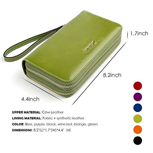 BOSTANTEN Women's Large Capacity Luxury Wax Genuine Leather Wallet with Zipper Pocket