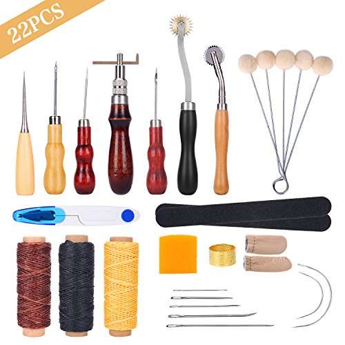 Leather Sewing Tools YESURPRISE 22 Pieces Leather Craft Tool Kit DIY Leather Stitching Making Worki