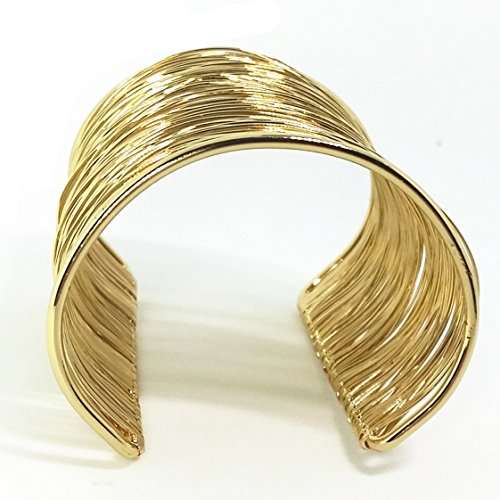 QTMY Alloy Metal Gold Thin Thread Wire Open Cuff Wide Bracelet Bangle