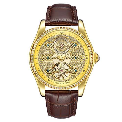 Watches, Luxury Gold Watches for Men Automatic Mechanical Wrist Watches Skeleton Tourbillon Watch