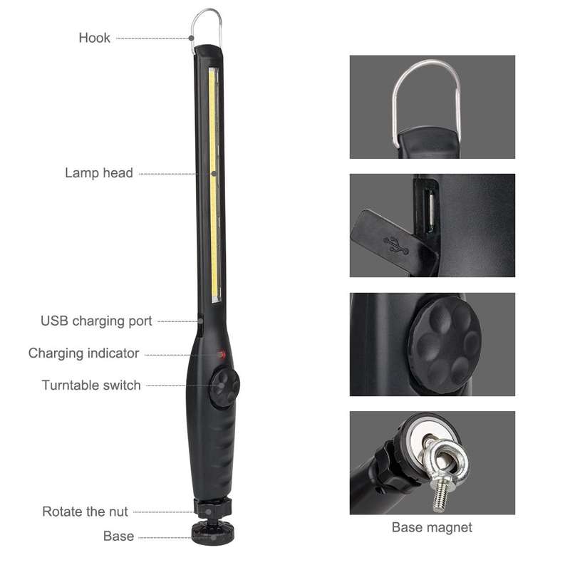 USB Rechargeable Work Light, Eyeshield COB Portable Work Lights with Magnetic Base