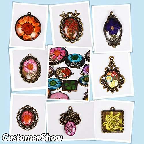 Glarks 56Pcs 4 Colors Pendant Trays Round Bezel with Glass Cabochon Round Clear Dome Tiles for Craf