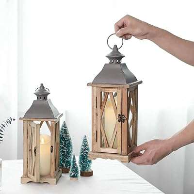 Wooden Decorative Glass Candle Lantern Vintage Rustic Large Hanging Candle Holder For Indoor Outdoor
