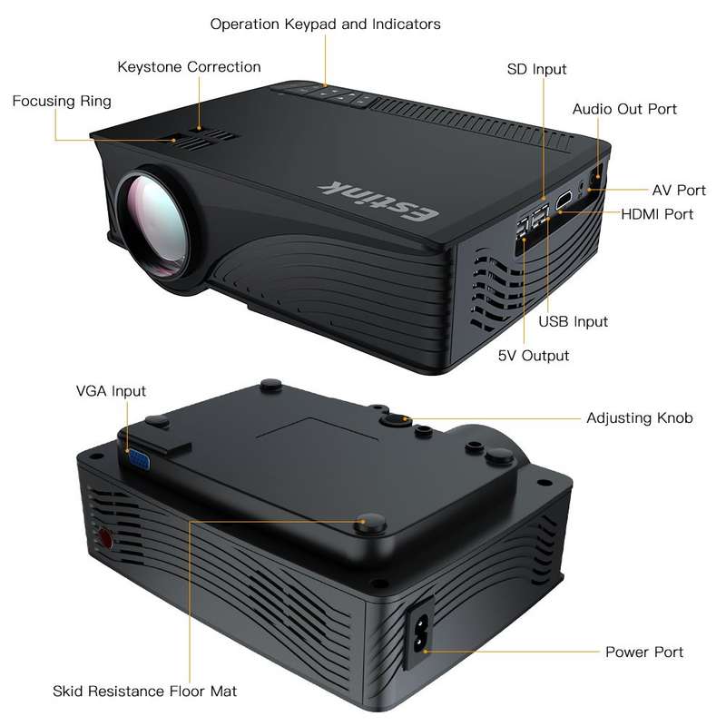 Portable Projector, 1500 Lumens LCD Video Projectors Support 1080P HDMI USB SD Card VGA AV