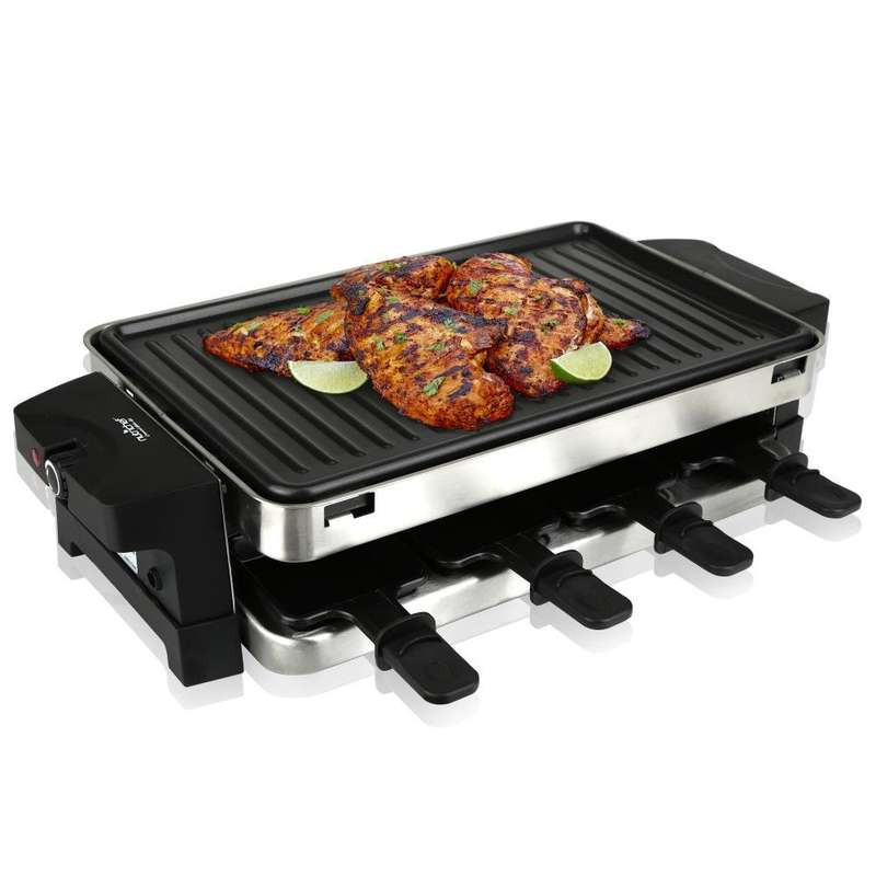 NutriChef Raclette Grill Raclette Cheese 8 Person Two-Tier Party Cooktop Meta...