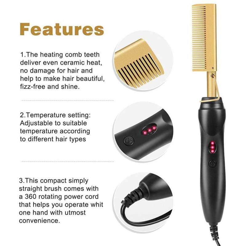 Hot Comb Hair Straightener - Electric Straightening Comb