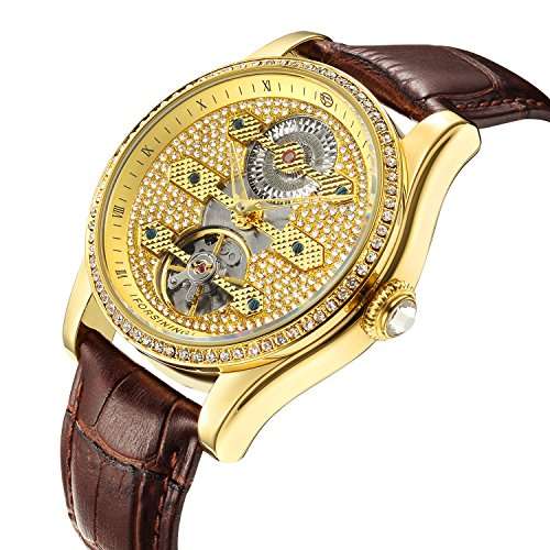 Watches, Luxury Gold Watches for Men Automatic Mechanical Wrist Watches Skeleton Tourbillon Watch