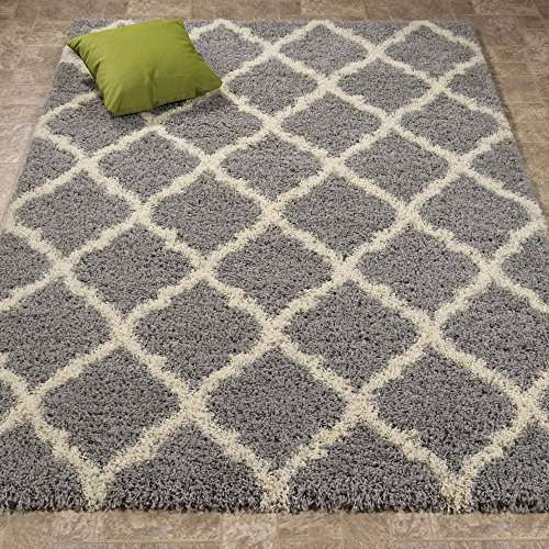 Ottomanson Ultimate Shaggy Collection Moroccan Trellis Design Shag Rug Contemporary Bedroom and Liv