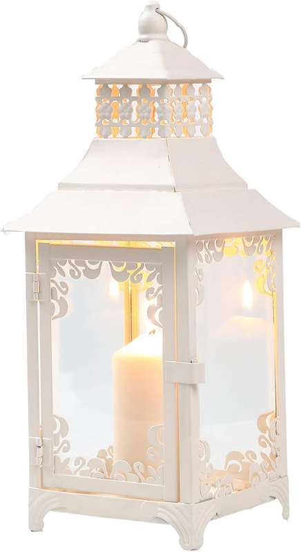 JHY DESIGN Decorative Candle Lantern 14.5`` High Vintage Style Hanging Lantern Metal Candleholder