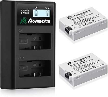 POWEREXTRA 2 PACK CANON LP-E8 REPLACEMENT BATTERY AND DUAL LCD CHARGER COMPATIBLE WITH CANON REBEL T