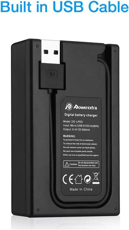 POWEREXTRA 2 PACK CANON LP-E8 REPLACEMENT BATTERY AND DUAL LCD CHARGER COMPATIBLE WITH CANON REBEL T