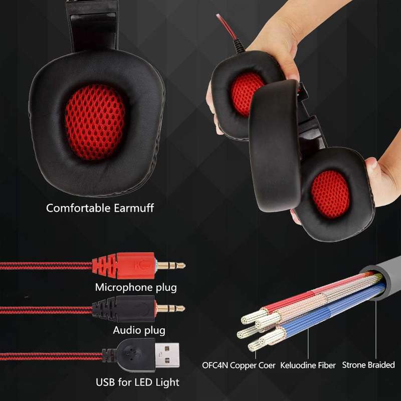 SY860MV Red Gaming Headset 3.5mm Wired Noise Canceling Headphone with Mic - Open Box