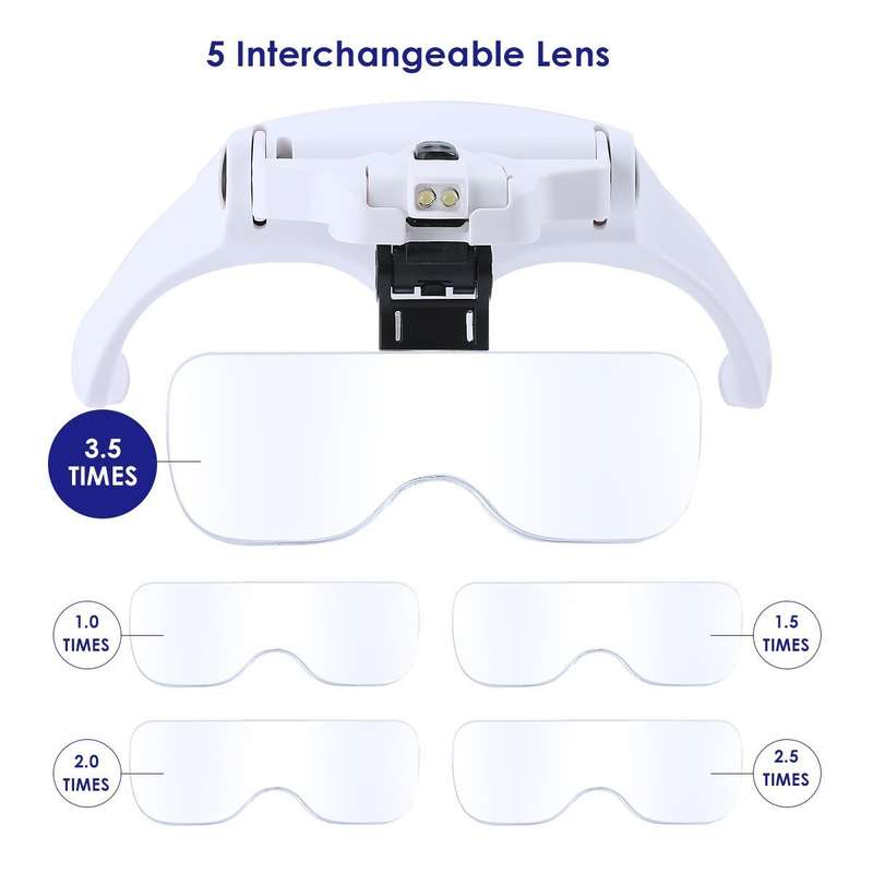 Head Mount Magnifier with 2 Led Professional Jeweler's Loupe Light Bracket and Headband ar