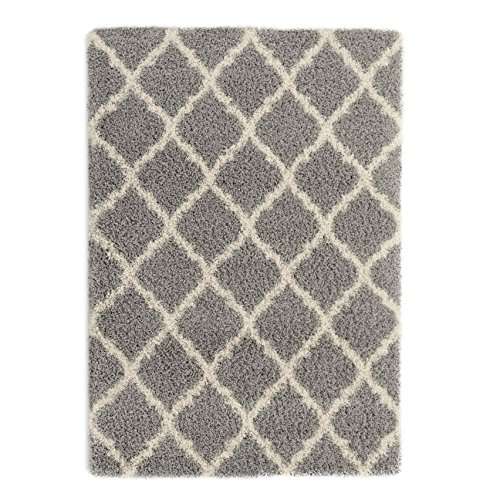 Ottomanson Ultimate Shaggy Collection Moroccan Trellis Design Shag Rug Contemporary Bedroom and Liv