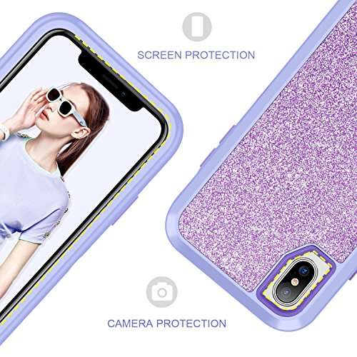BENTOBEN iPhone X Case 2017,iPhone XS 2018 Case,Bling Glitter iPhone X Case 3 in 1 Slim Hybrid Spar