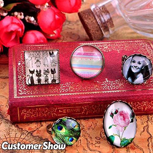 Glarks 56Pcs 4 Colors Pendant Trays Round Bezel with Glass Cabochon Round Clear Dome Tiles for Craf