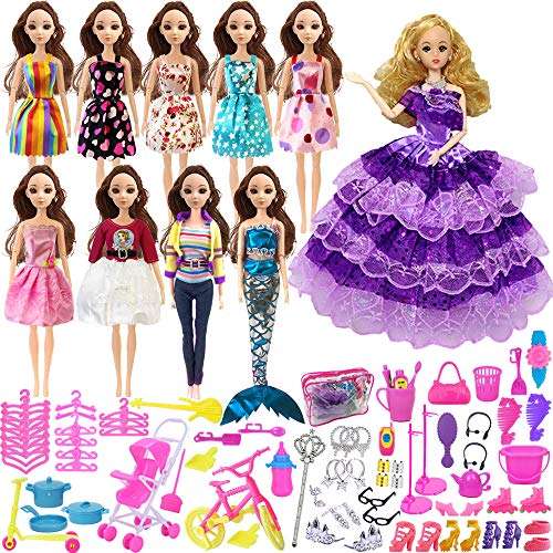 Holicolor 119pcs Barbie Doll Clothes Set Include 10 Pack Barbie Clothes Party Grown Outfits And Ran