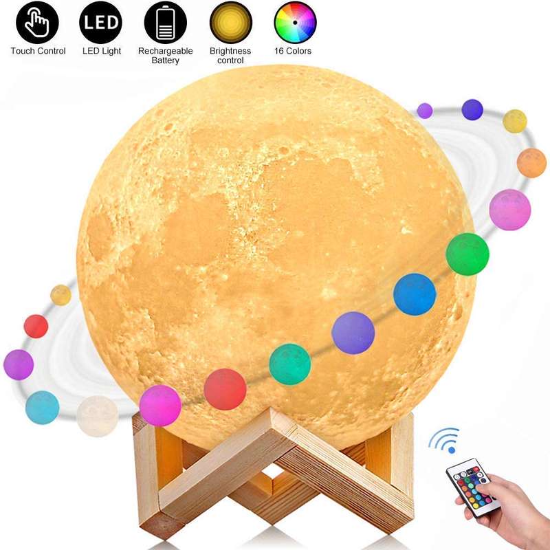 Buy TECHSUN 3D Moon Lamp, LED 16 Colors Moon Night Light Lamp ...