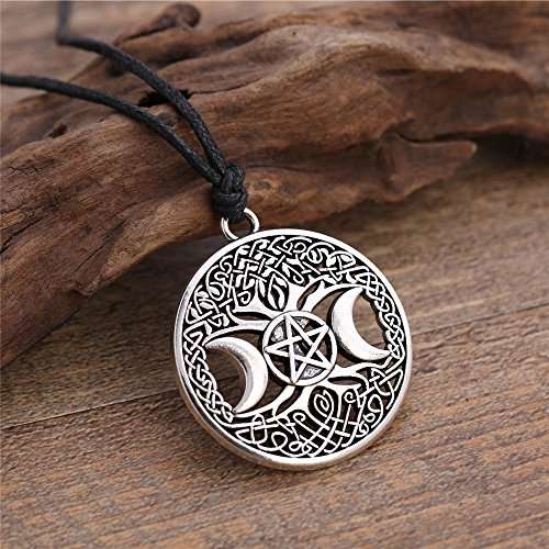 Triple Moon Goddess Necklace Pentacle Pentagram Tree Of Life Talisman Pendant Wiccan Pagan Jewelry