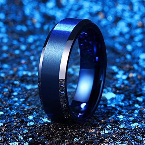 Three Keys Jewelry 6mm Two Tone Tungsten Wedding Ring Blue Brushed Wedding Band Engagement Ring Uni