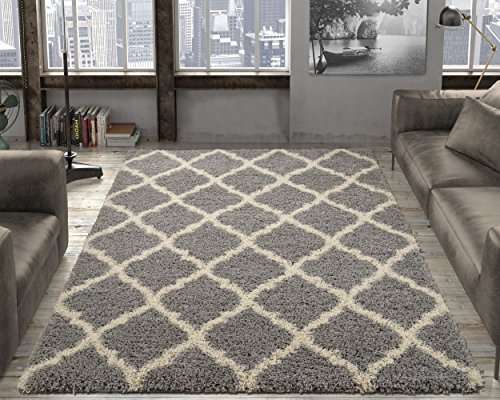 Ottomanson Ultimate Shaggy Collection Moroccan Trellis Design Shag Rug Contemporary Bedroom and Liv