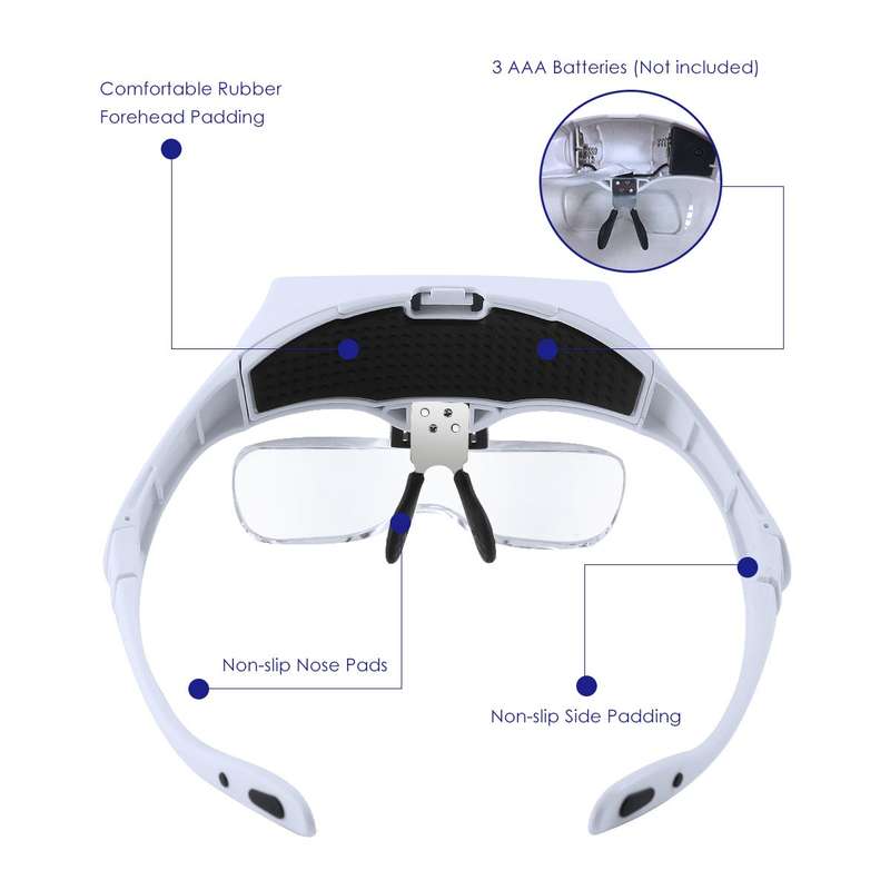 Head Mount Magnifier with 2 Led Professional Jeweler's Loupe Light Bracket and Headband ar