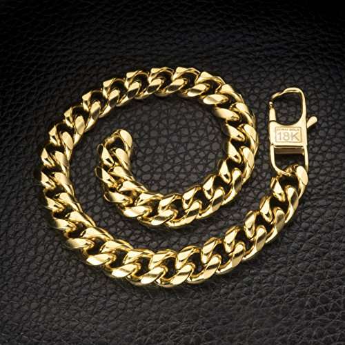 18k Gold Plated Cuban Link Chain Bracelet For Men + Gift Bag