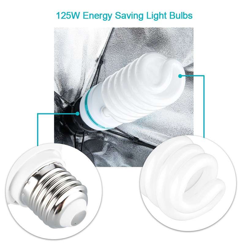 Excelvan Photography Video Studio Lighting Kit 1250W Soft Box W/3 Background Backdrop White Black Gr