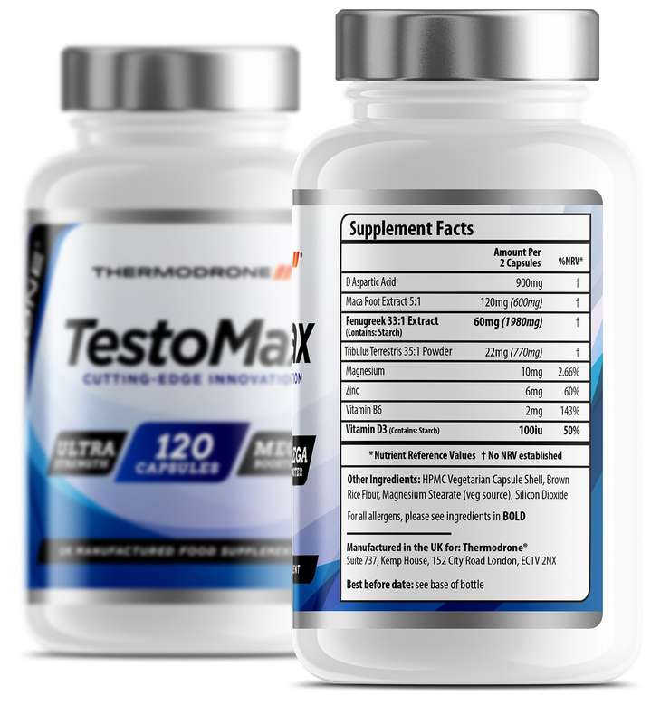Extreme Testosterone Boosters for Men TestoMax - 120 Veggie Caps - UK Manufactured Lab Tested