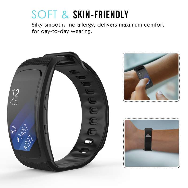 Samsung Gear Fit2 / Gear Fit2 Pro Watch Band, Soft Silicone Replacement Sport Band for Samsung Gear