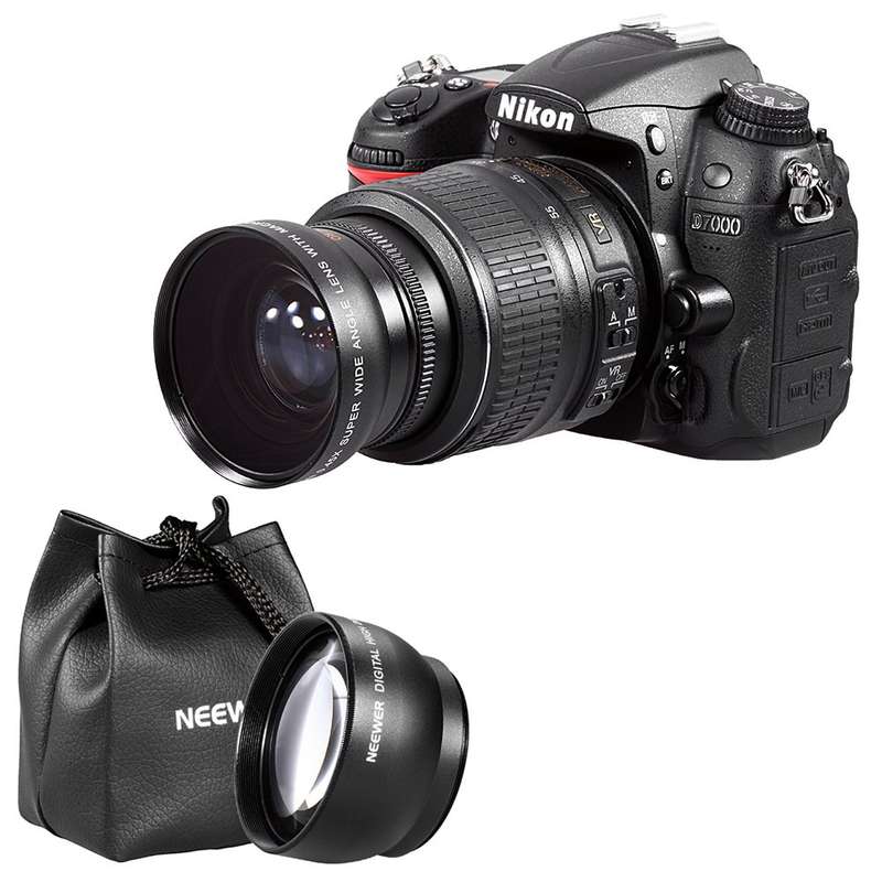Neewer 52mm Wide Angle + 52mm Telephoto lens Kit! ~ INCLUDES Lens bags!