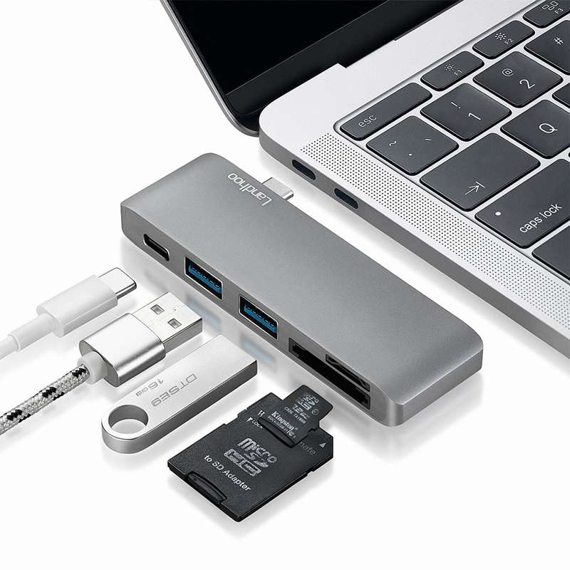 Type-C USB 3.0 5 in 1 Combo Hub for MacBook, Aluminum Multi-Port Adapter with USB-C Charging Port