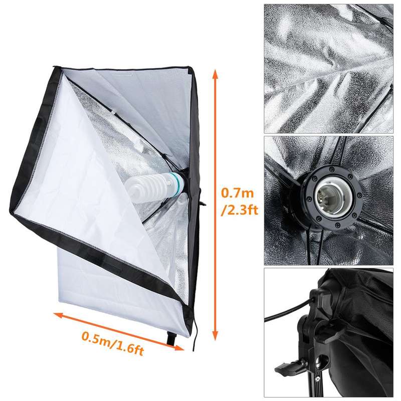 Excelvan Photography Video Studio Lighting Kit 1250W Soft Box W/3 Background Backdrop White Black Gr
