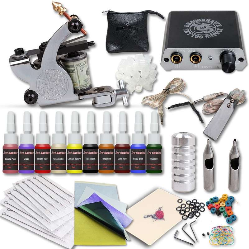 Complete Tattoo Kit Machines Color Inks Power Supply Y-017